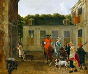 Partita di caccia nel cortile di una casa di campagna, c.1665